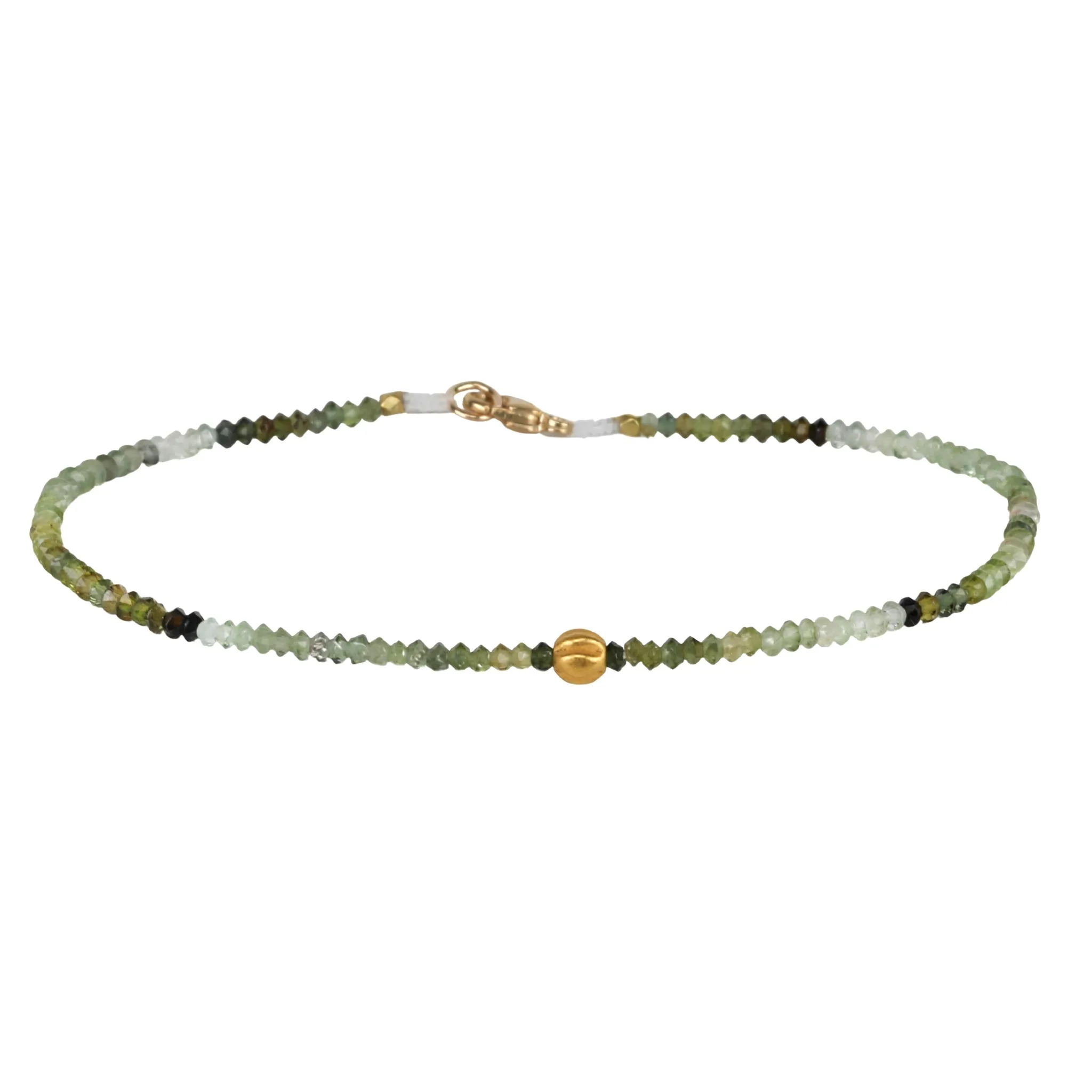 Faceted Ombre Green Tourmaline Beaded Bracelet with 18K Carved Sphere Bead