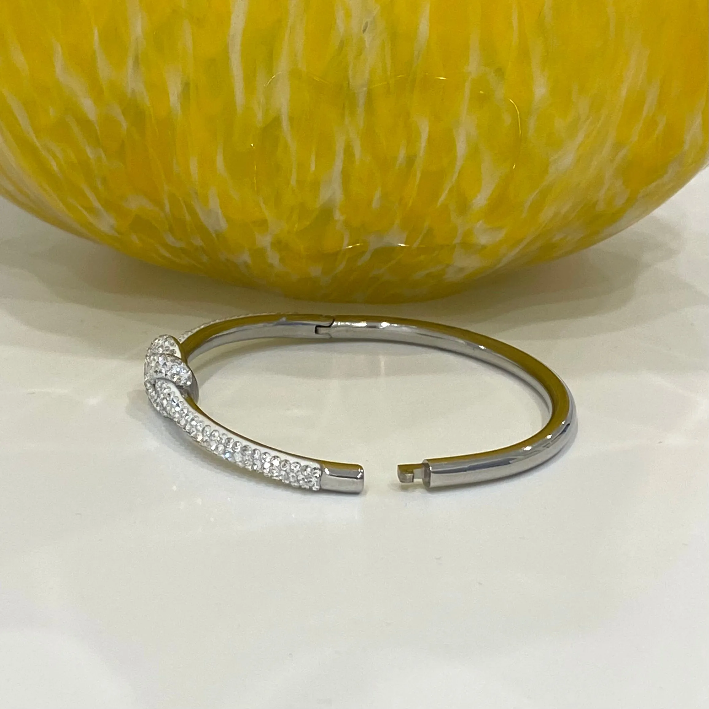 Fancy Pave CZ Knot Bangle Bracelet - Gold Or Silver