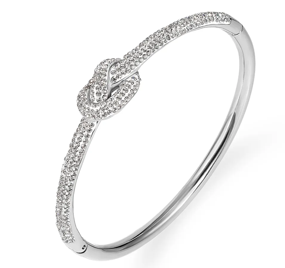 Fancy Pave CZ Knot Bangle Bracelet - Gold Or Silver