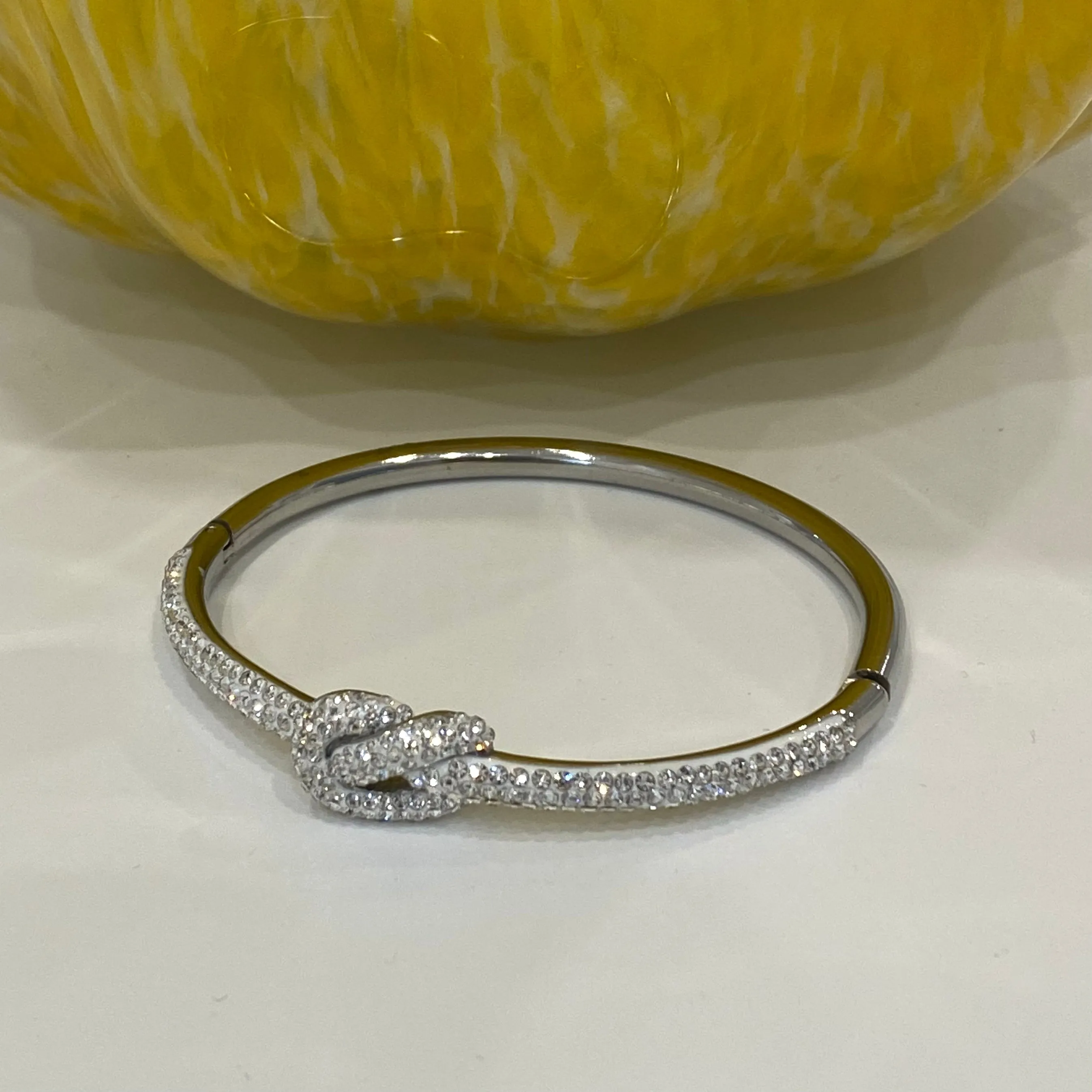 Fancy Pave CZ Knot Bangle Bracelet - Gold Or Silver