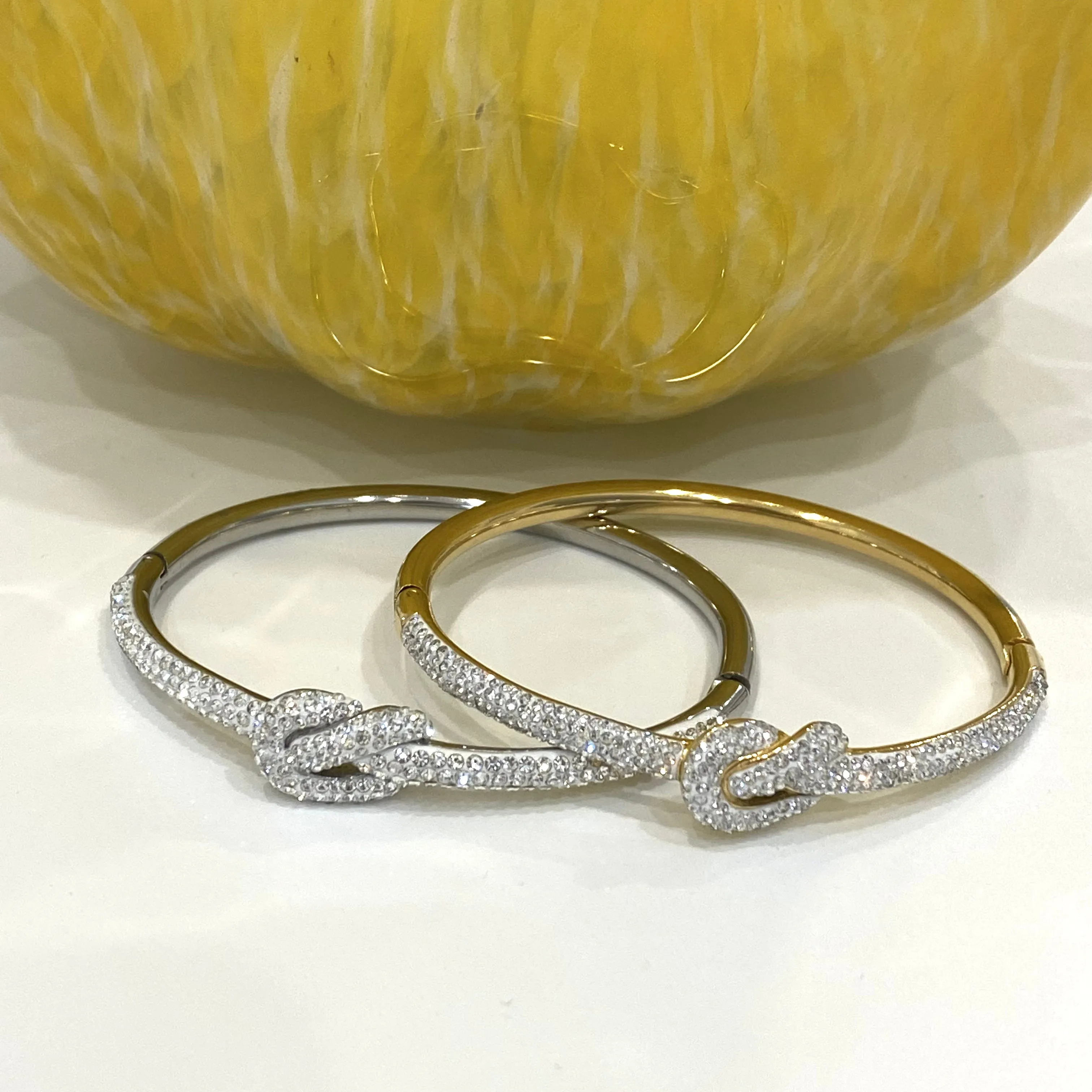 Fancy Pave CZ Knot Bangle Bracelet - Gold Or Silver
