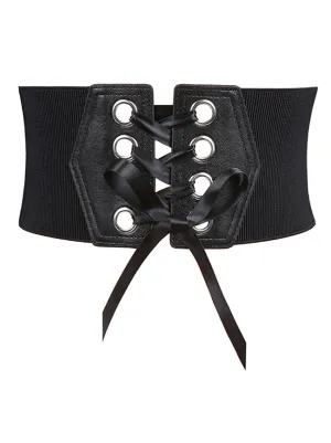 Fashion Leather Lace-up Elastic Wide Waist Corset Belt
