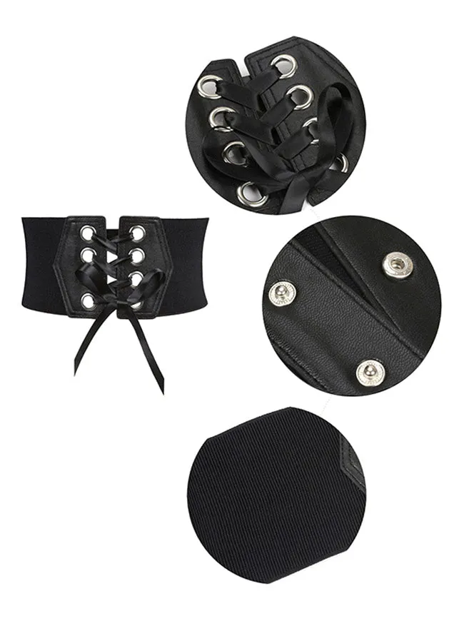 Fashion Leather Lace-up Elastic Wide Waist Corset Belt