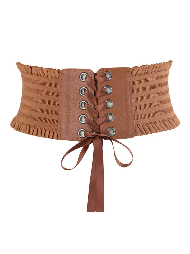 Faux Leather Waist Cincher Elastic Underbust Waspie Wide Belt
