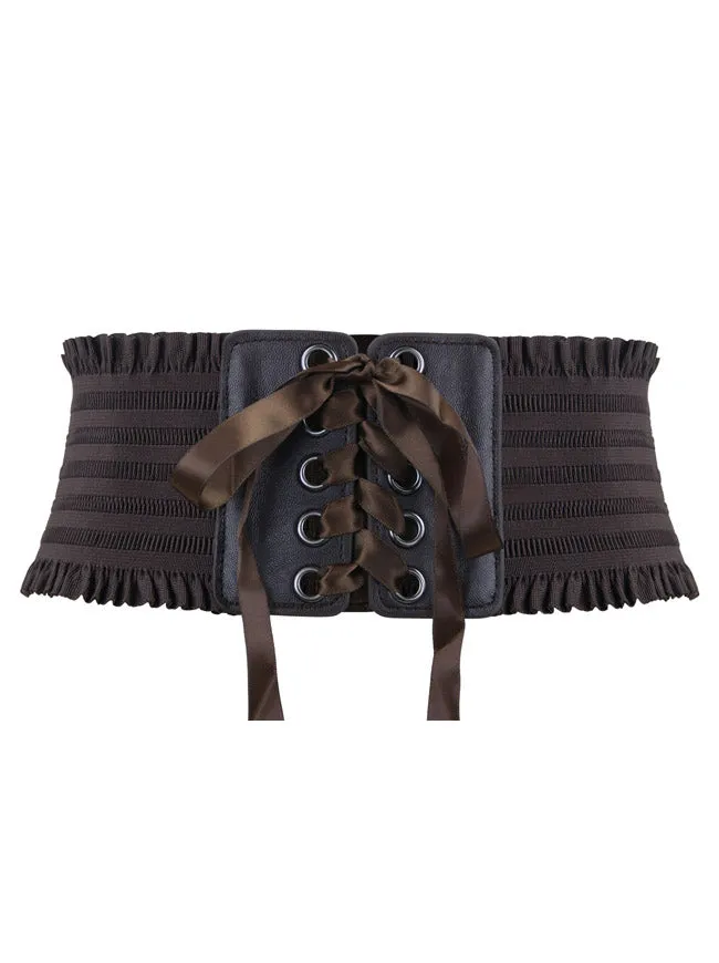 Faux Leather Waist Cincher Elastic Underbust Waspie Wide Belt