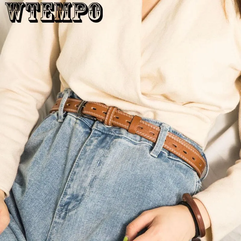 Female Straps Leather Belt Waistband Cummerbund Apparel Accessories Metal Buckle Thin Casual Belt