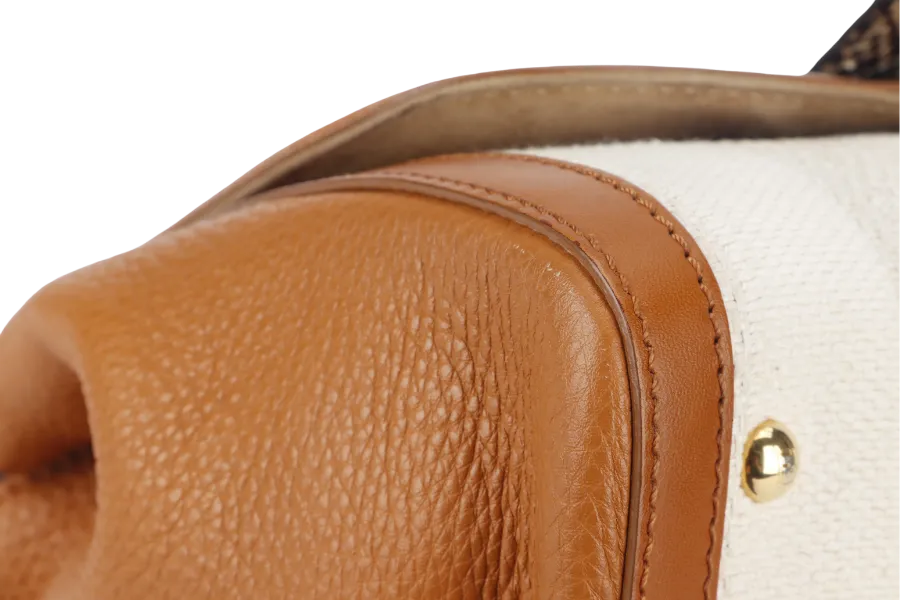 FENDI WHITE PYTHON TRIM CANVAS SILVANA SATCHEL MULTIPLE COLORS TOP FLAP GOLD HARDWARE WITH DUST COVER