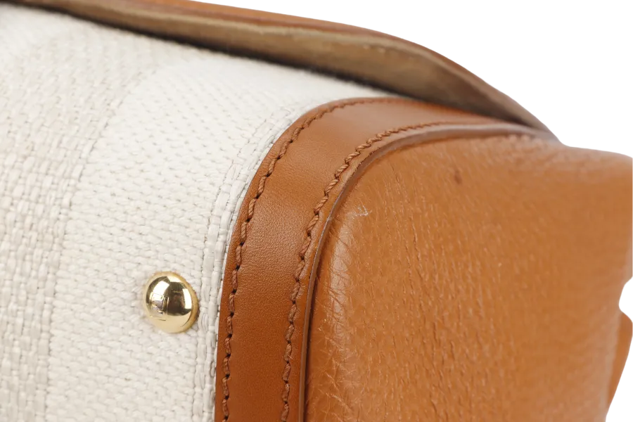 FENDI WHITE PYTHON TRIM CANVAS SILVANA SATCHEL MULTIPLE COLORS TOP FLAP GOLD HARDWARE WITH DUST COVER