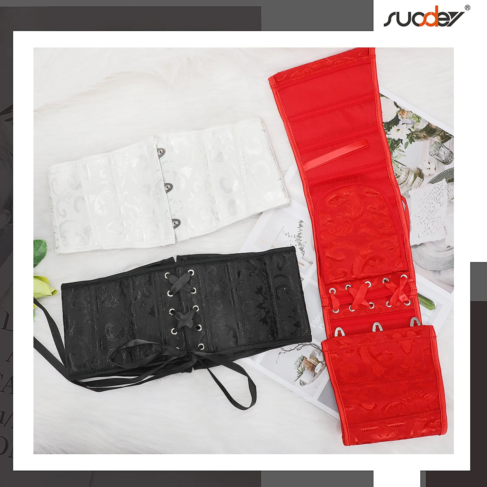 Floral Corset Waist Belt for Women,Embroidered Lace up Waist Belt Wide Waistband Obi Tied Waspie Belt
