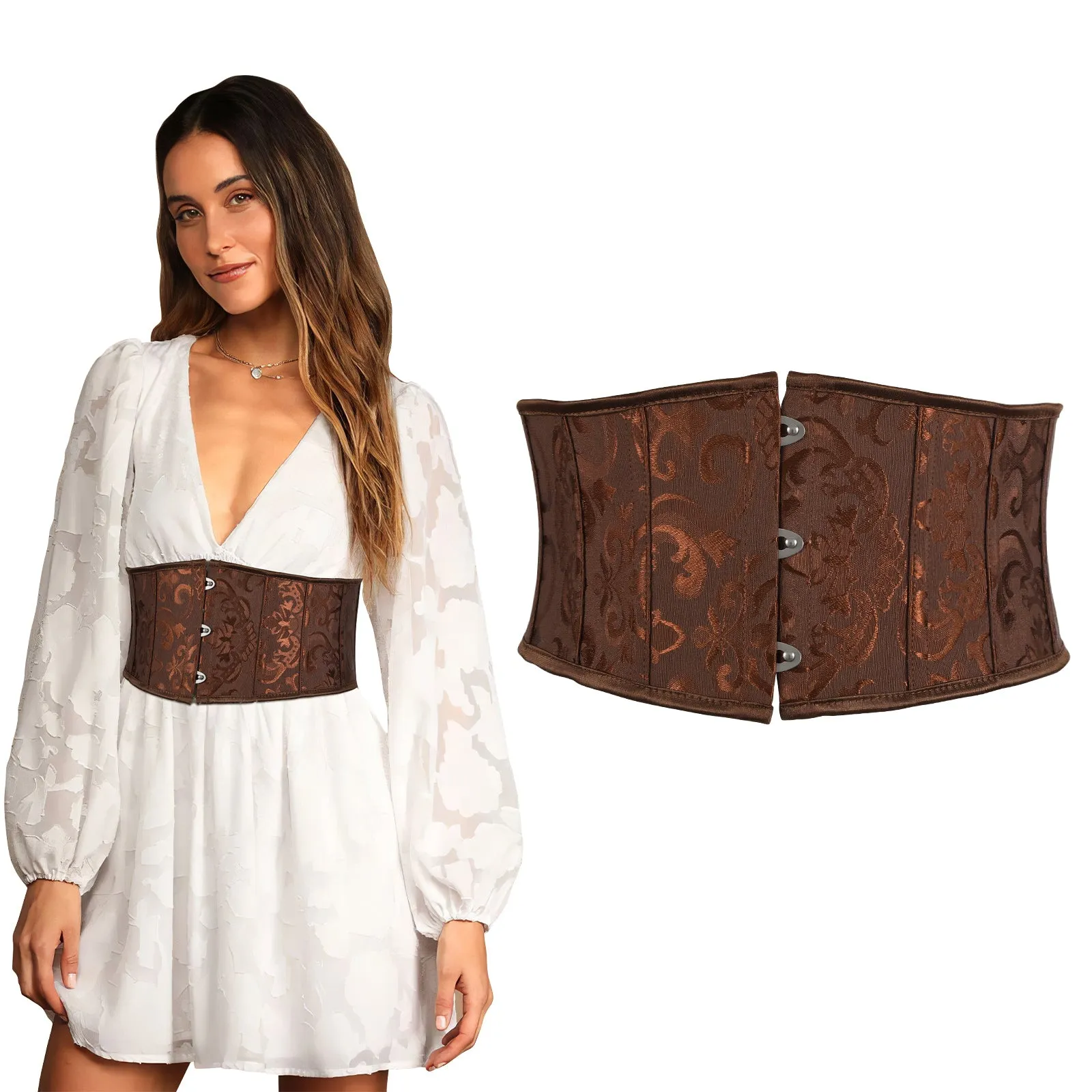 Floral Corset Waist Belt for Women,Embroidered Lace up Waist Belt Wide Waistband Obi Tied Waspie Belt
