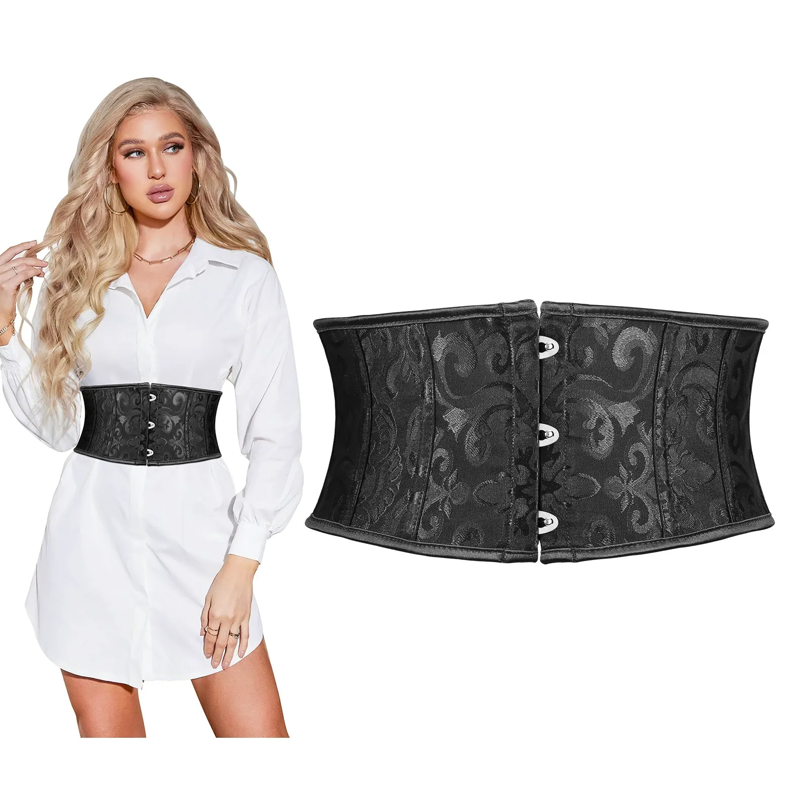 Floral Corset Waist Belt for Women,Embroidered Lace up Waist Belt Wide Waistband Obi Tied Waspie Belt