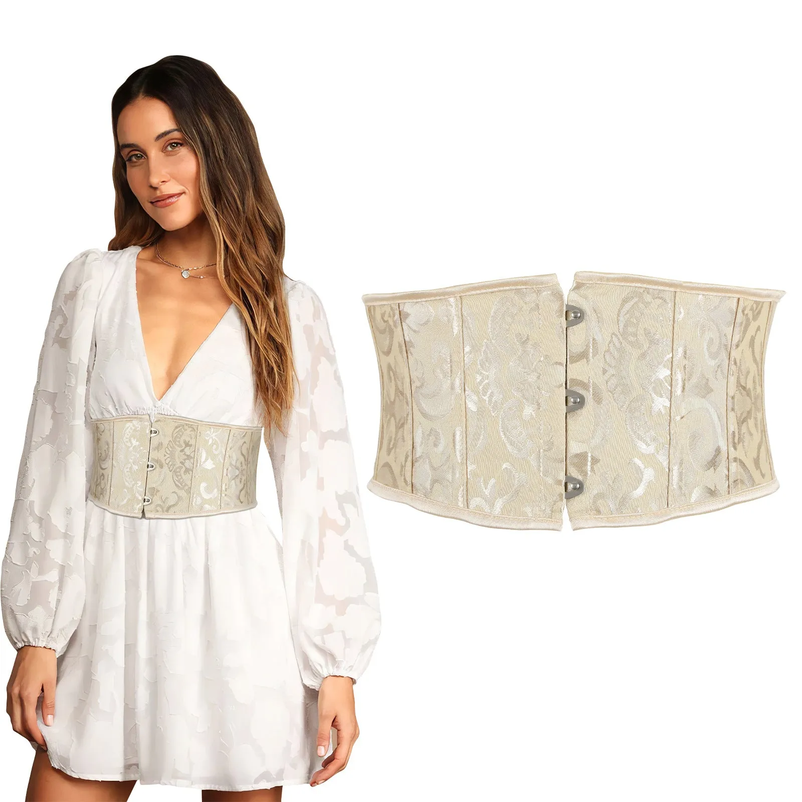 Floral Corset Waist Belt for Women,Embroidered Lace up Waist Belt Wide Waistband Obi Tied Waspie Belt