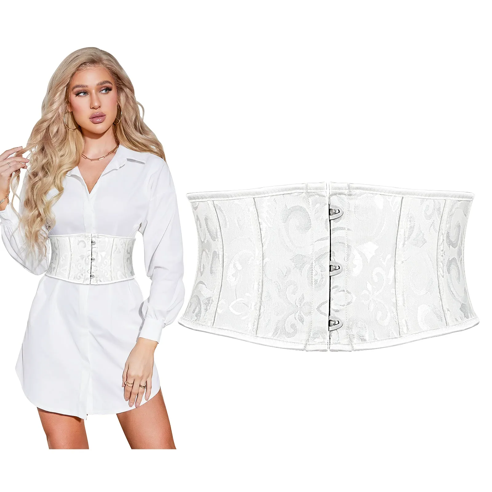 Floral Corset Waist Belt for Women,Embroidered Lace up Waist Belt Wide Waistband Obi Tied Waspie Belt