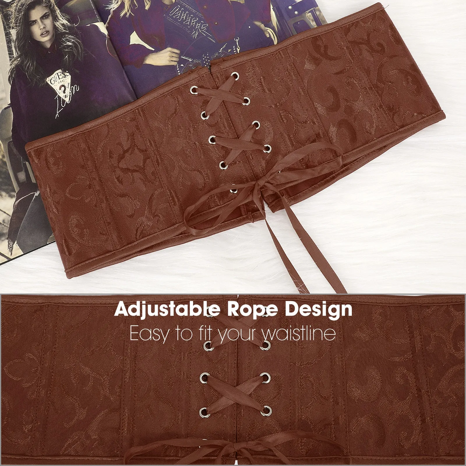 Floral Corset Waist Belt for Women,Embroidered Lace up Waist Belt Wide Waistband Obi Tied Waspie Belt