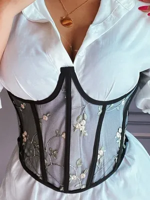 Floral Mesh Lace Up Back Corset Belt