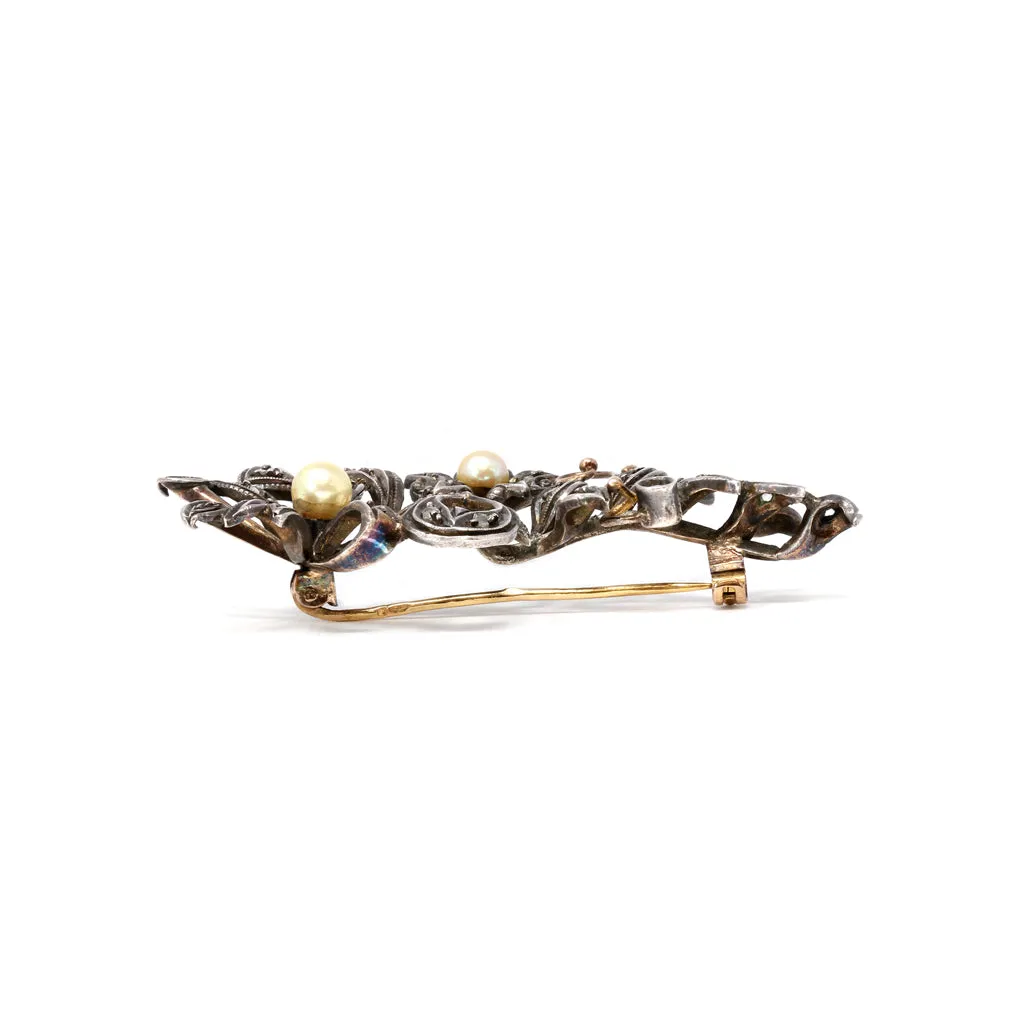 French Victorian Diamond and Pearl Brooch