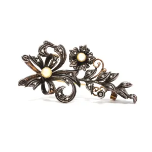 French Victorian Diamond and Pearl Brooch