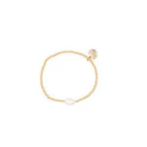 Freshwater Pearl Gold Beaded Ball Stretch Stacking Bracelet