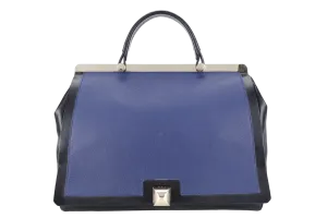 FURLA CORTINA TOP HANDLER SATCHEL BAG 34CM BLUE BLACK CALF LEATHER GOLD HARDWARE