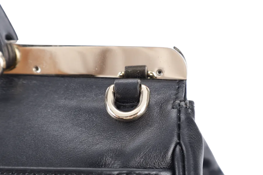 FURLA CORTINA TOP HANDLER SATCHEL BAG 34CM BLUE BLACK CALF LEATHER GOLD HARDWARE