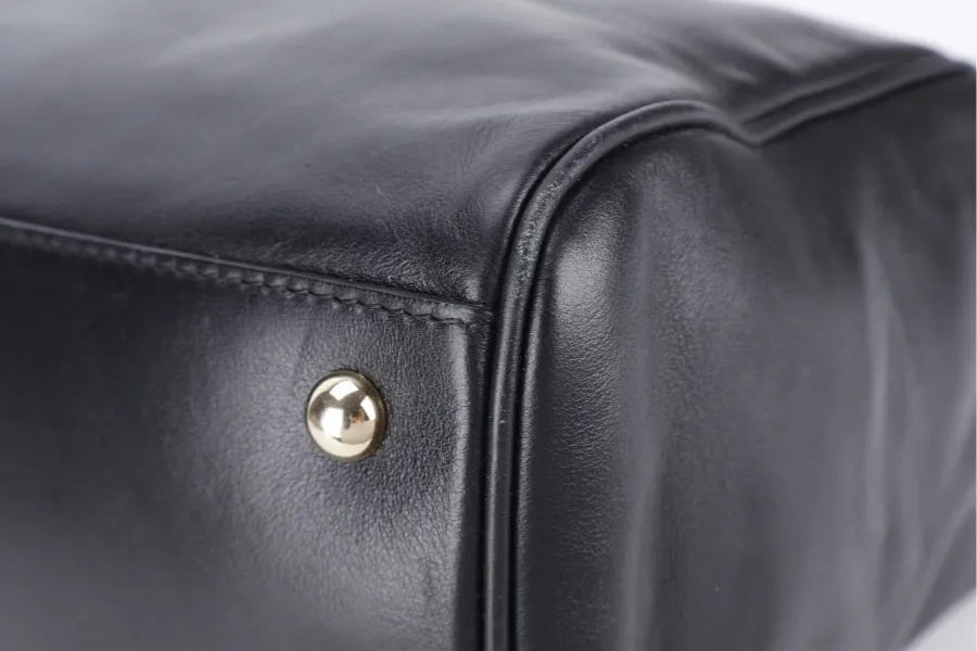 FURLA CORTINA TOP HANDLER SATCHEL BAG 34CM BLUE BLACK CALF LEATHER GOLD HARDWARE