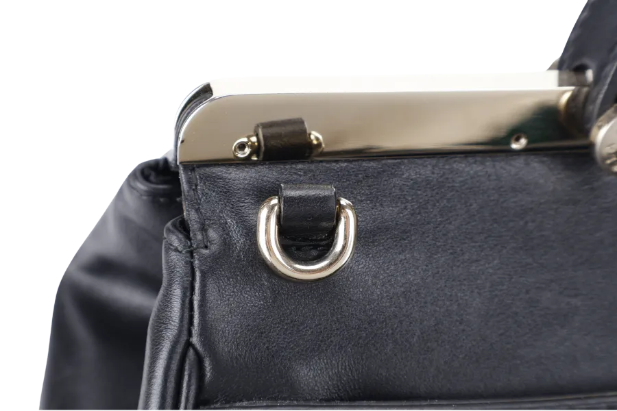 FURLA CORTINA TOP HANDLER SATCHEL BAG 34CM BLUE BLACK CALF LEATHER GOLD HARDWARE