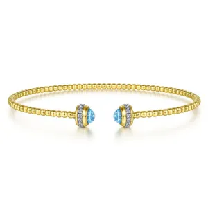 Gabriel & Co. - BG4619-62Y45BT - 14K Yellow Gold Diamond and Blue Topaz Bujukan Open Bangle