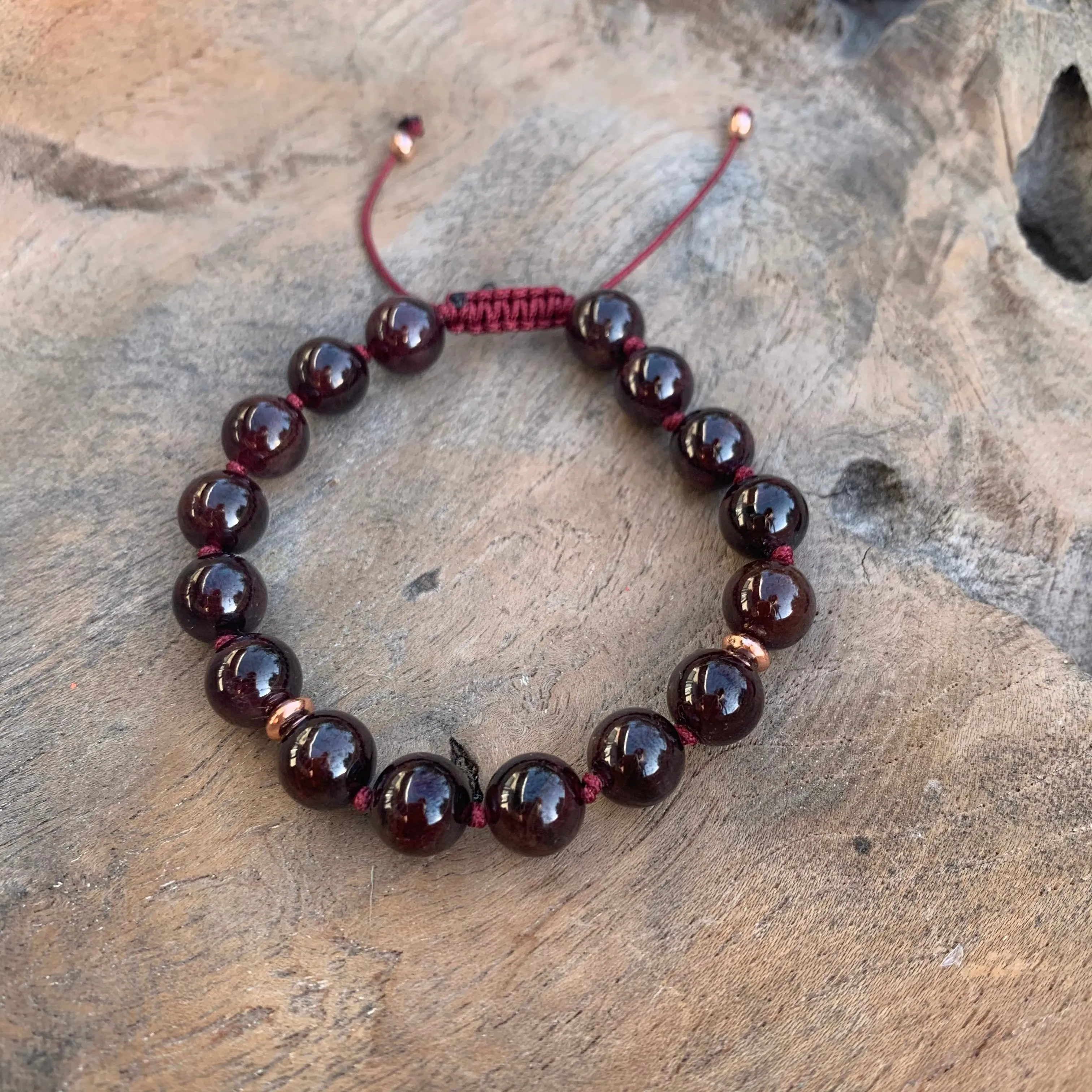 Garnet Adjustable Beaded Bracelet 8mm