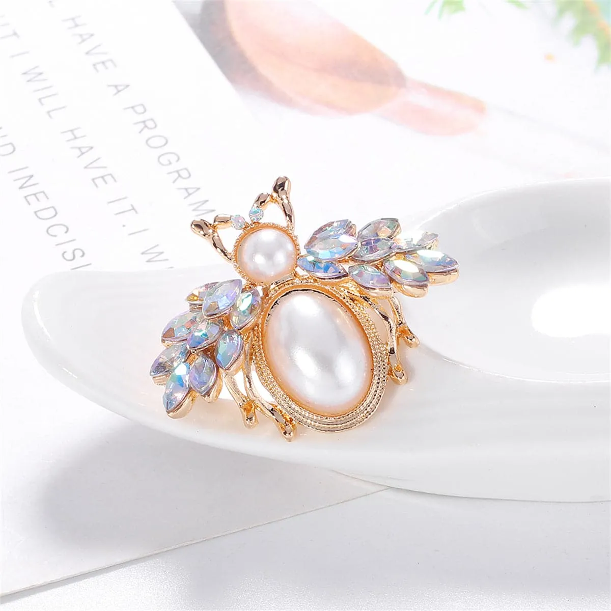 Gemstone & 18K Gold-Plated Bee Brooch