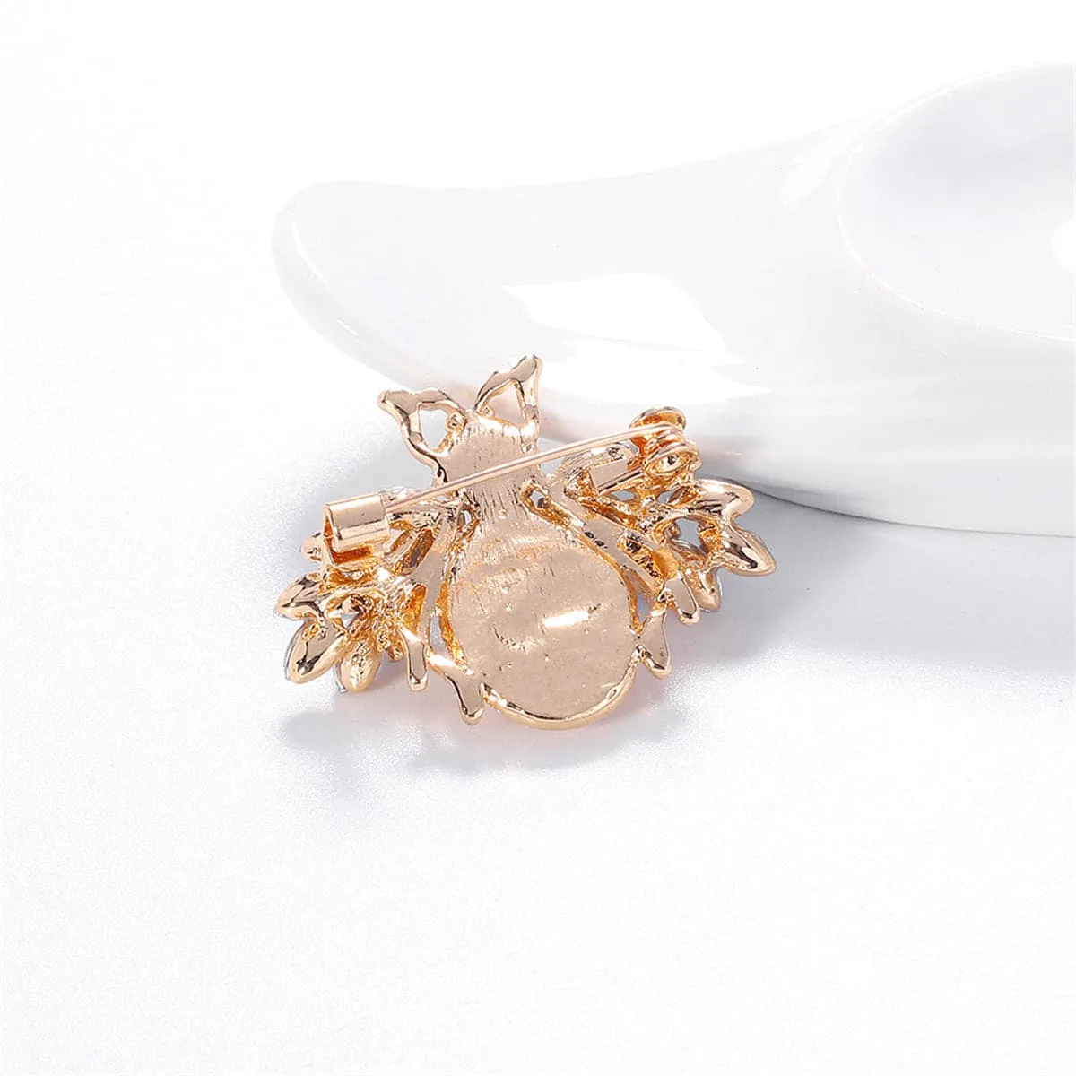 Gemstone & 18K Gold-Plated Bee Brooch