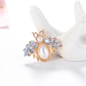 Gemstone & 18K Gold-Plated Bee Brooch