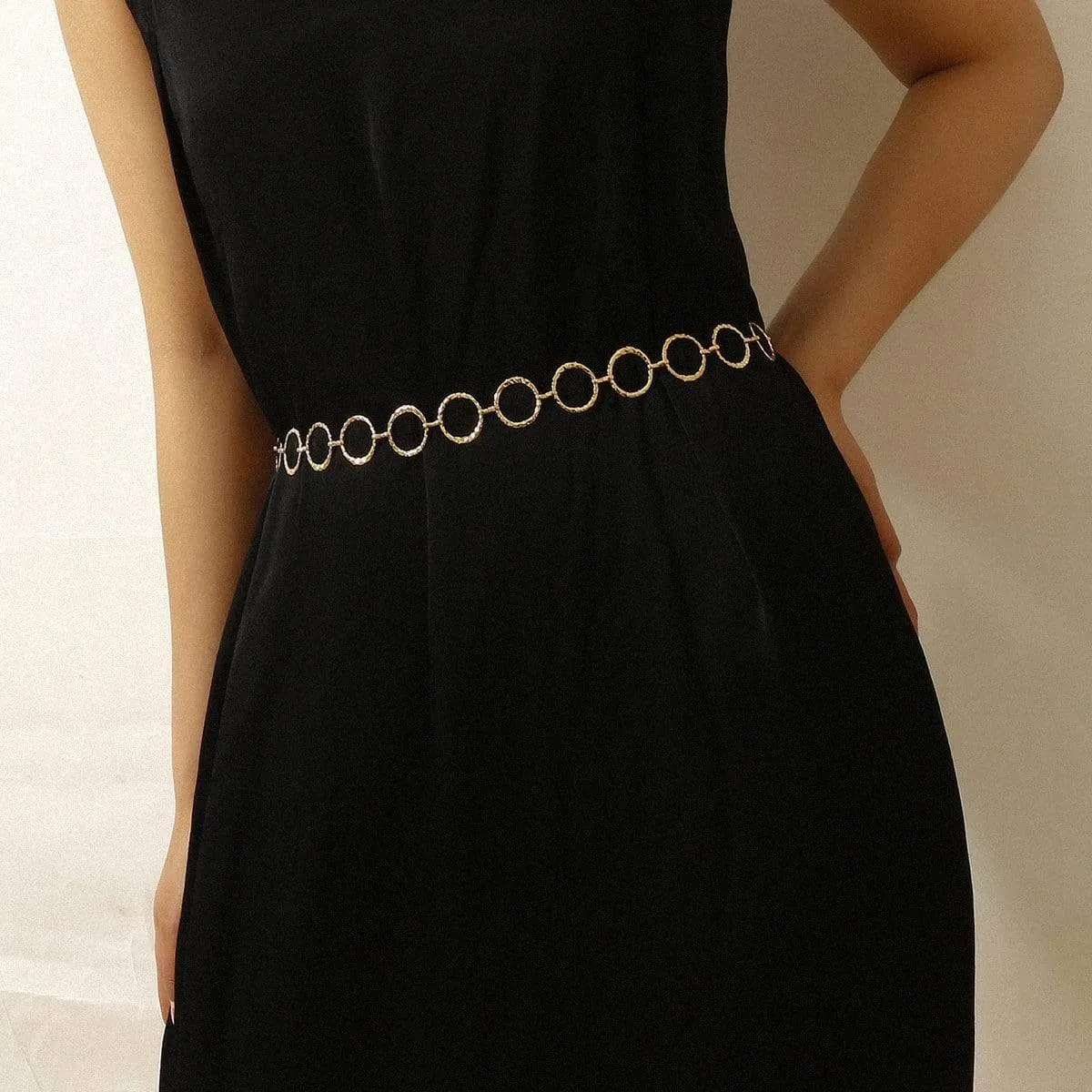 Geometrical Dainty Gold Tone Metal O Ring Infinity Waist Chain