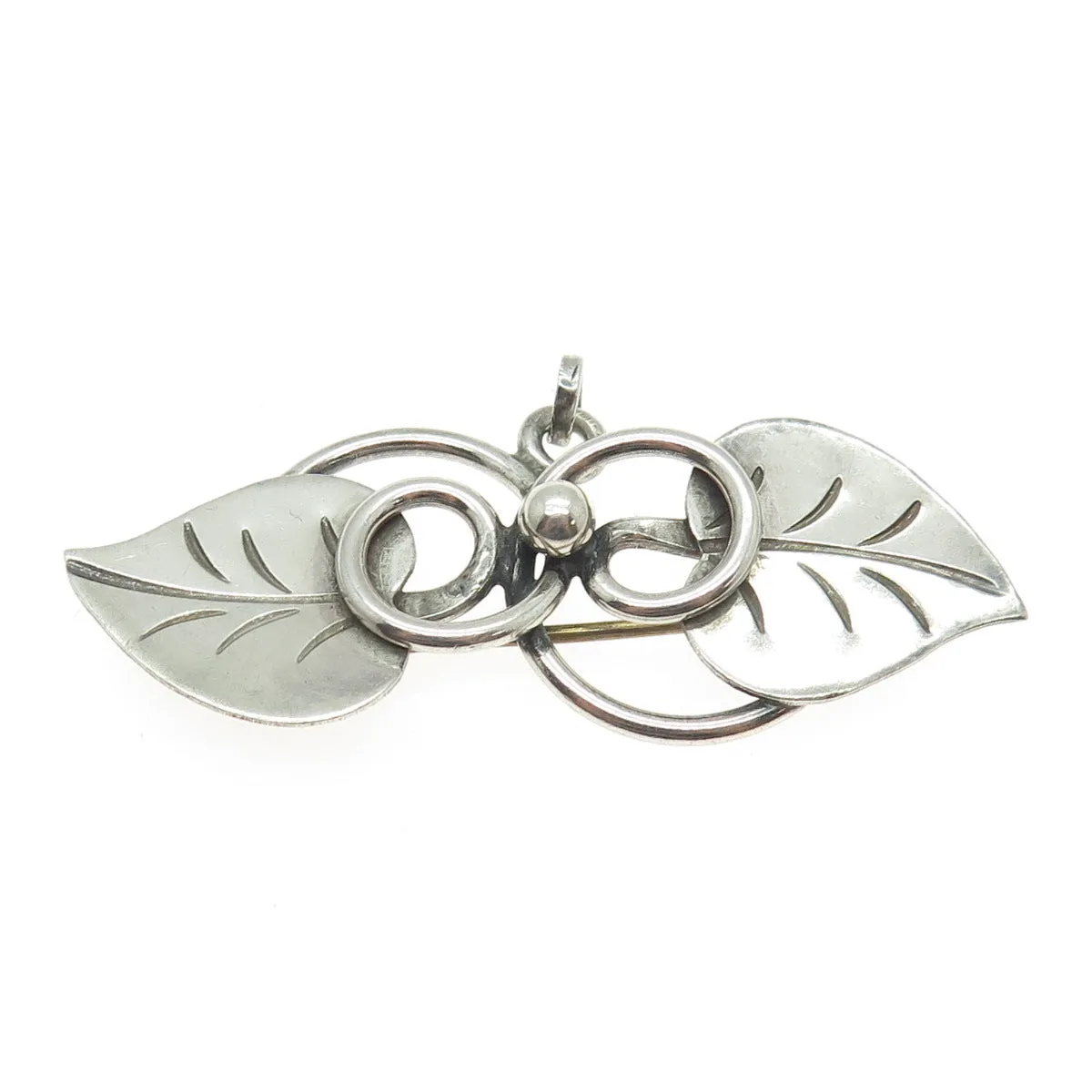 GEORG JENSEN 925 Sterling Silver Antique USA Floral Leaf Pin Brooch #113