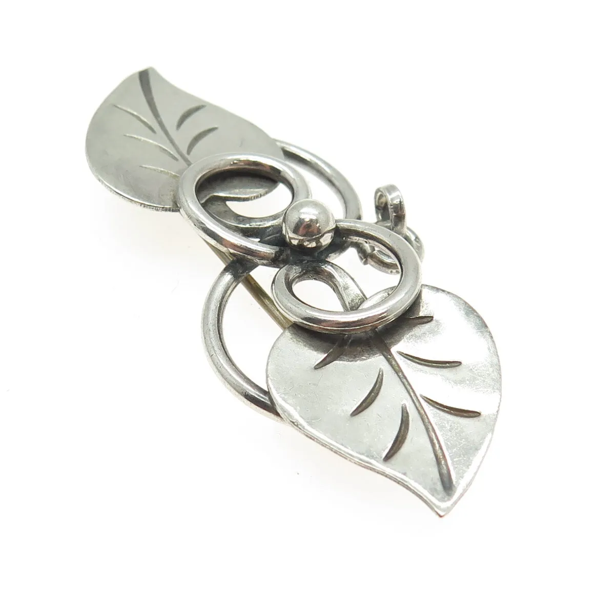 GEORG JENSEN 925 Sterling Silver Antique USA Floral Leaf Pin Brooch #113