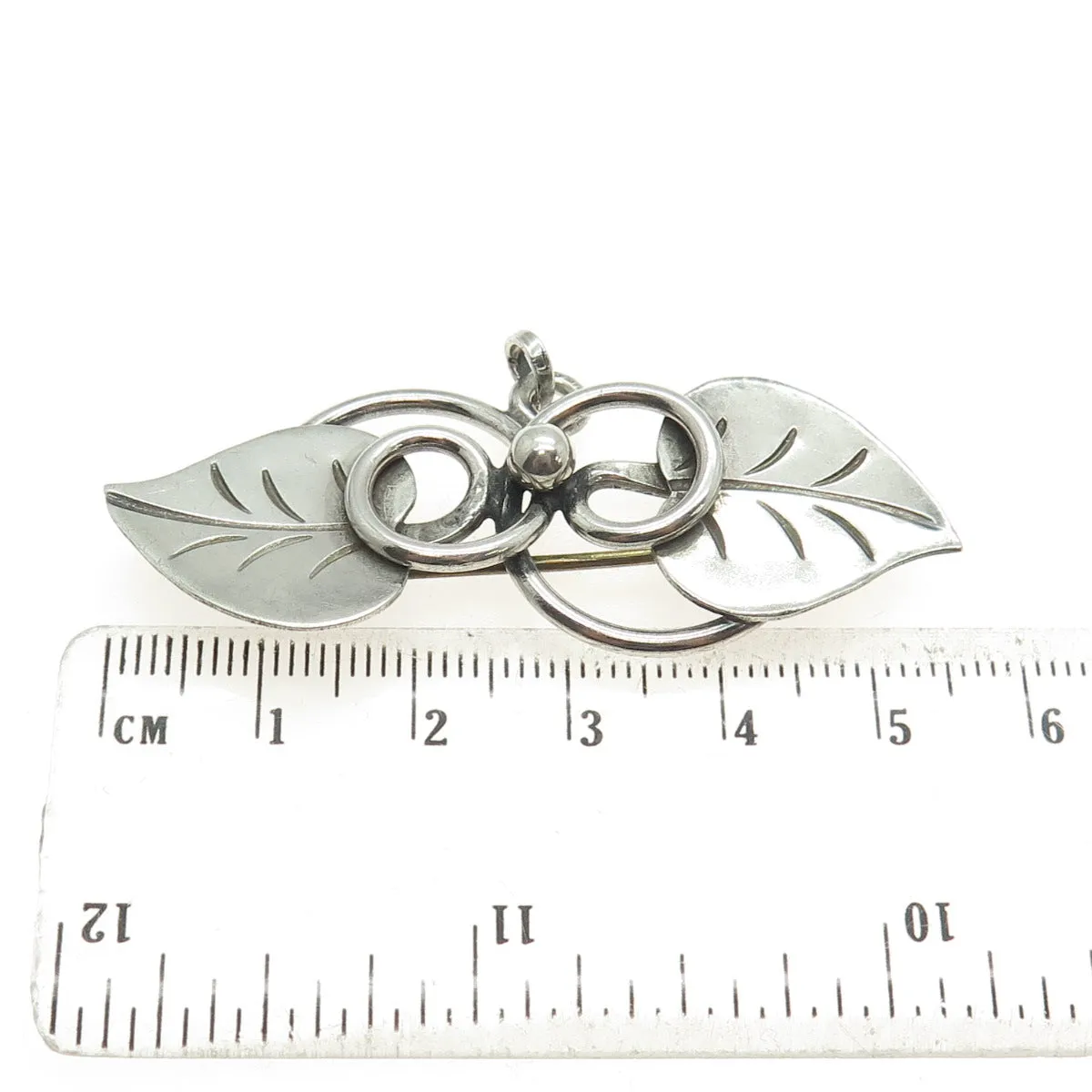 GEORG JENSEN 925 Sterling Silver Antique USA Floral Leaf Pin Brooch #113