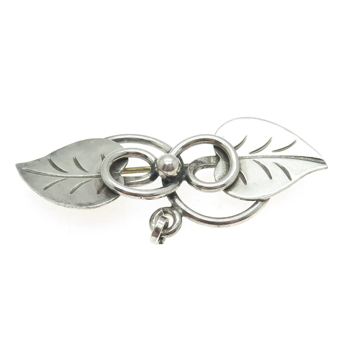 GEORG JENSEN 925 Sterling Silver Antique USA Floral Leaf Pin Brooch #113