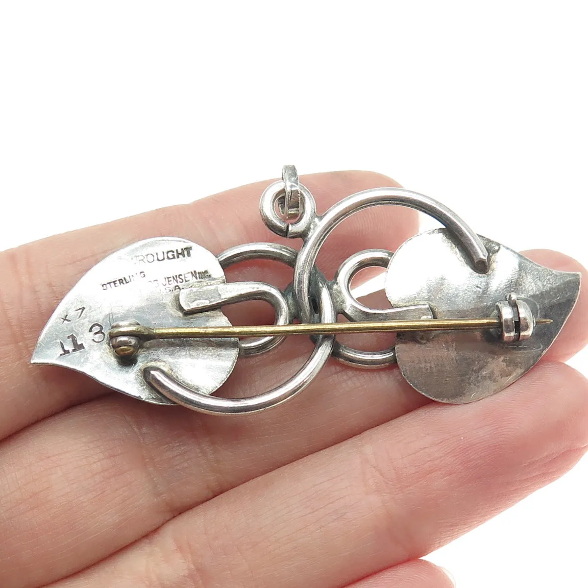 GEORG JENSEN 925 Sterling Silver Antique USA Floral Leaf Pin Brooch #113