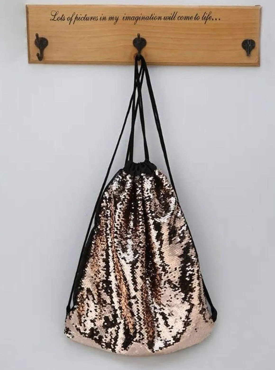 Girls 17" Drawstring Glitter Sequined Shoulder Bag