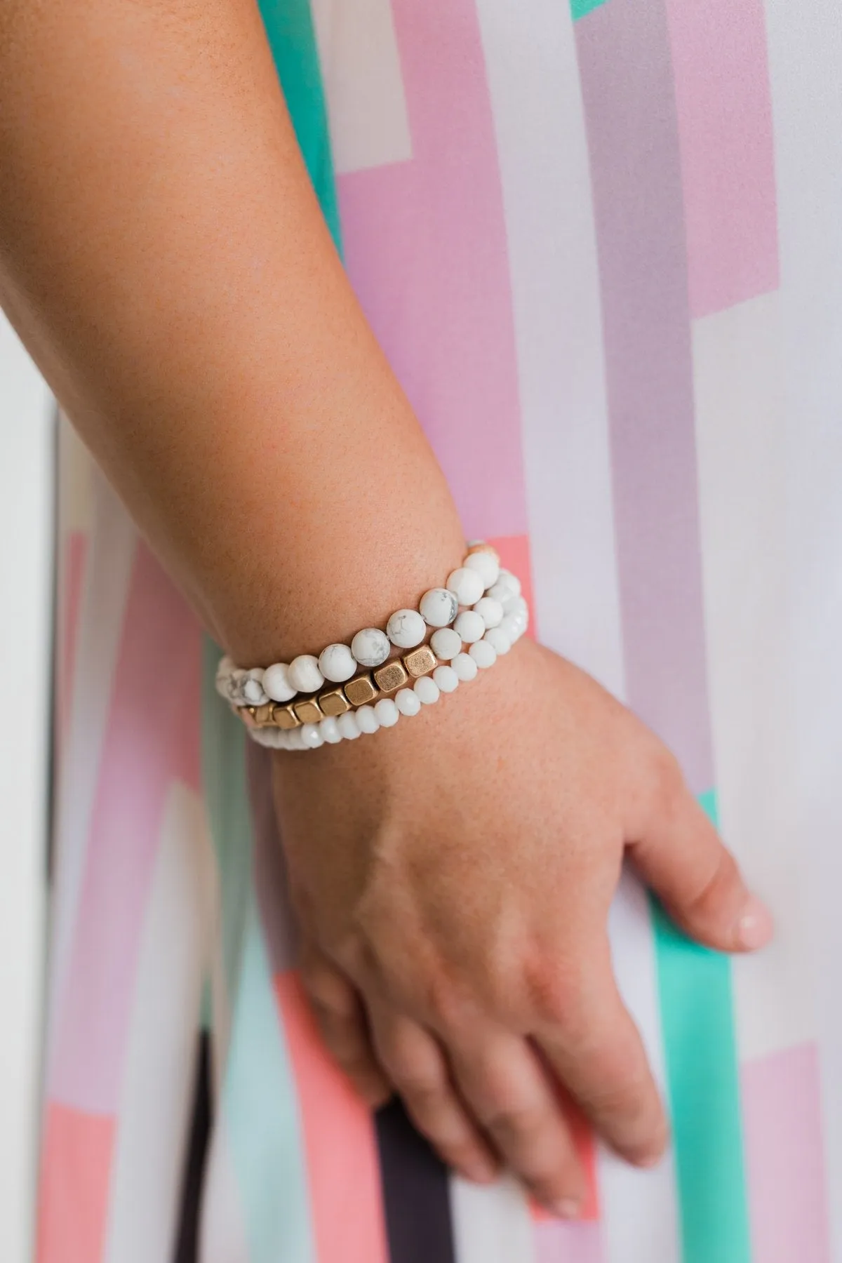 Gold Accent & Marble Bracelet Set