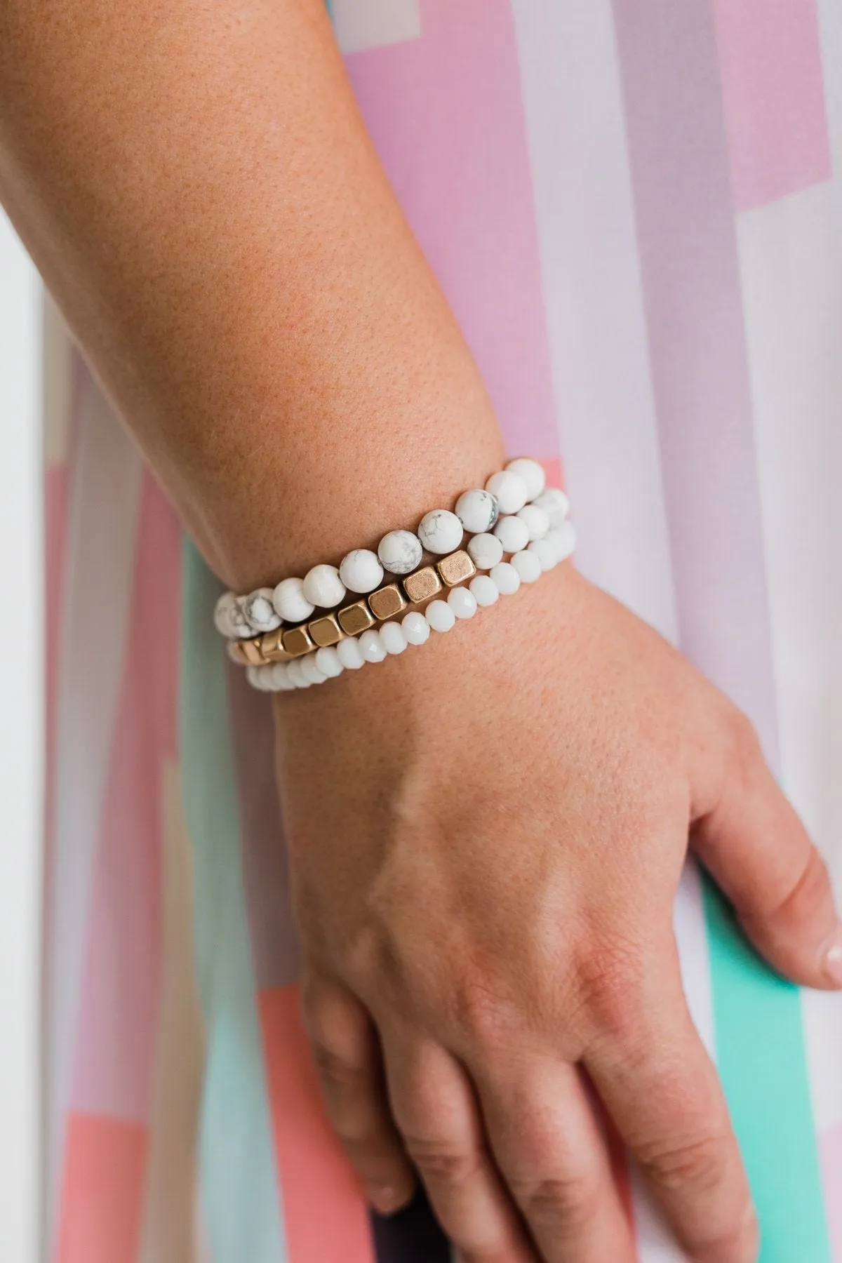 Gold Accent & Marble Bracelet Set