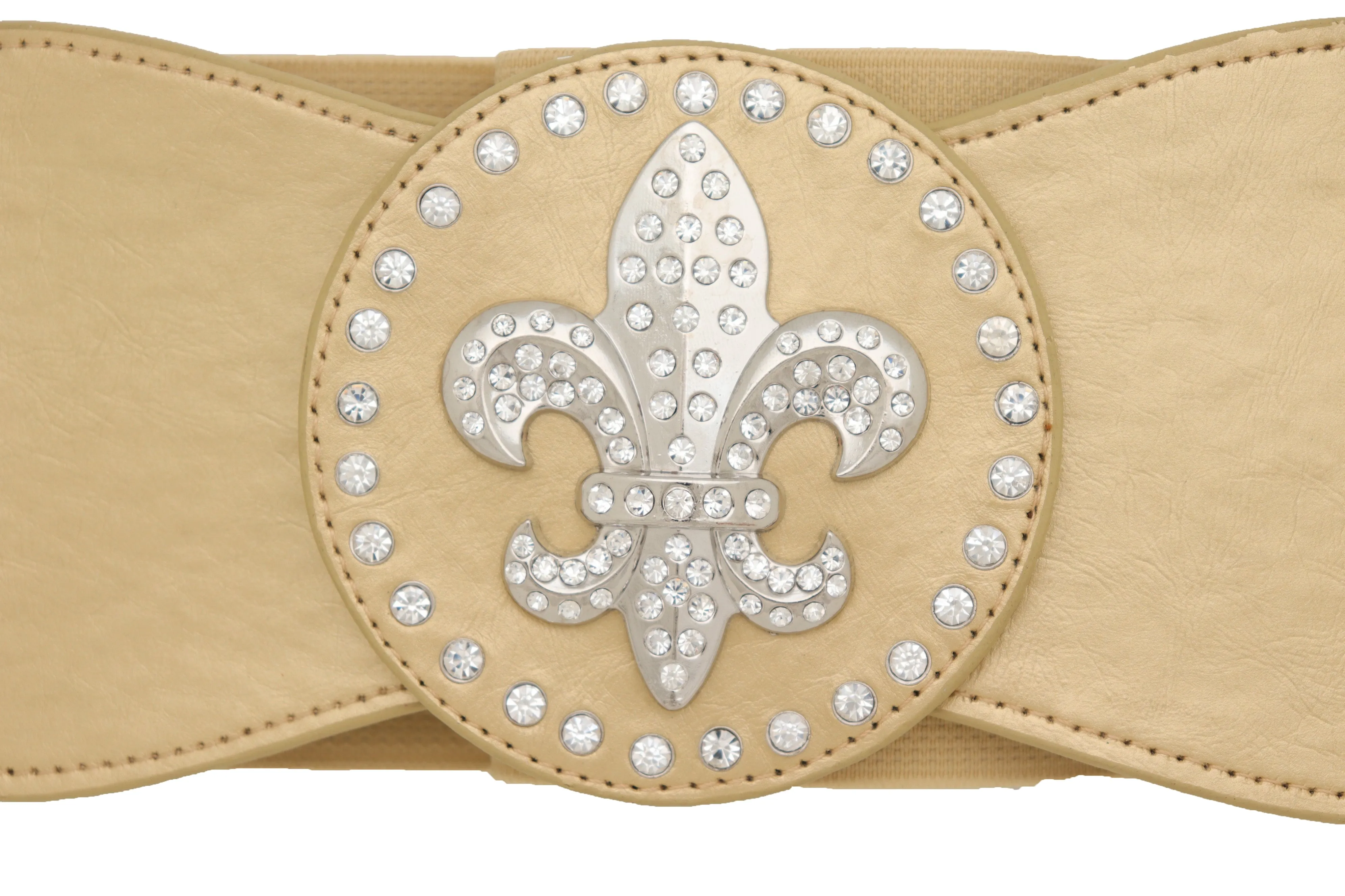 Gold Elastic Corset Fashion Belt Hip Waist Fleur De Lis Lily Flower S M