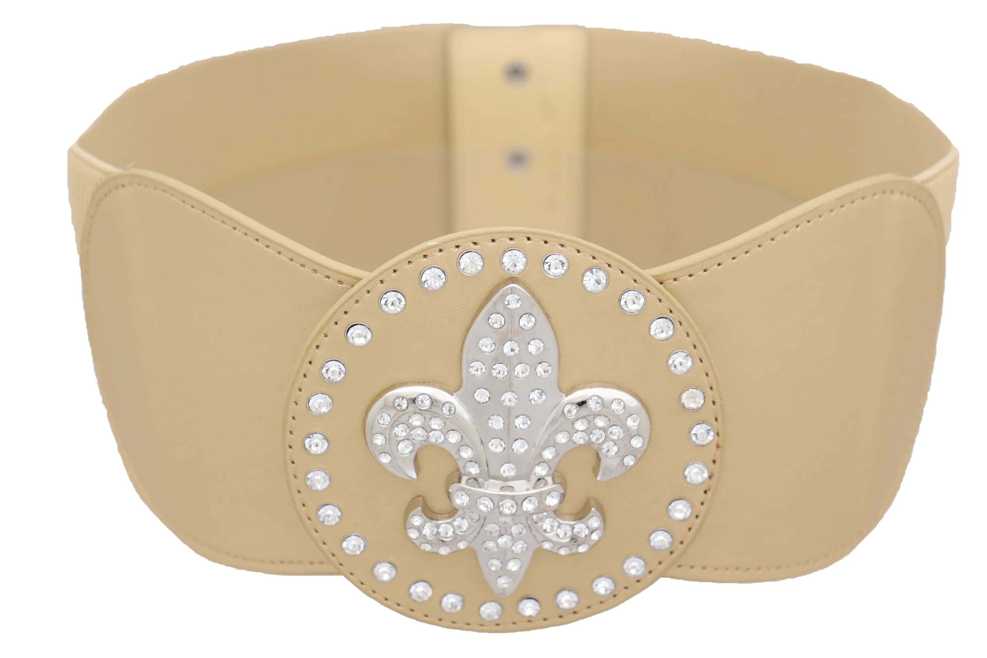 Gold Elastic Corset Fashion Belt Hip Waist Fleur De Lis Lily Flower S M