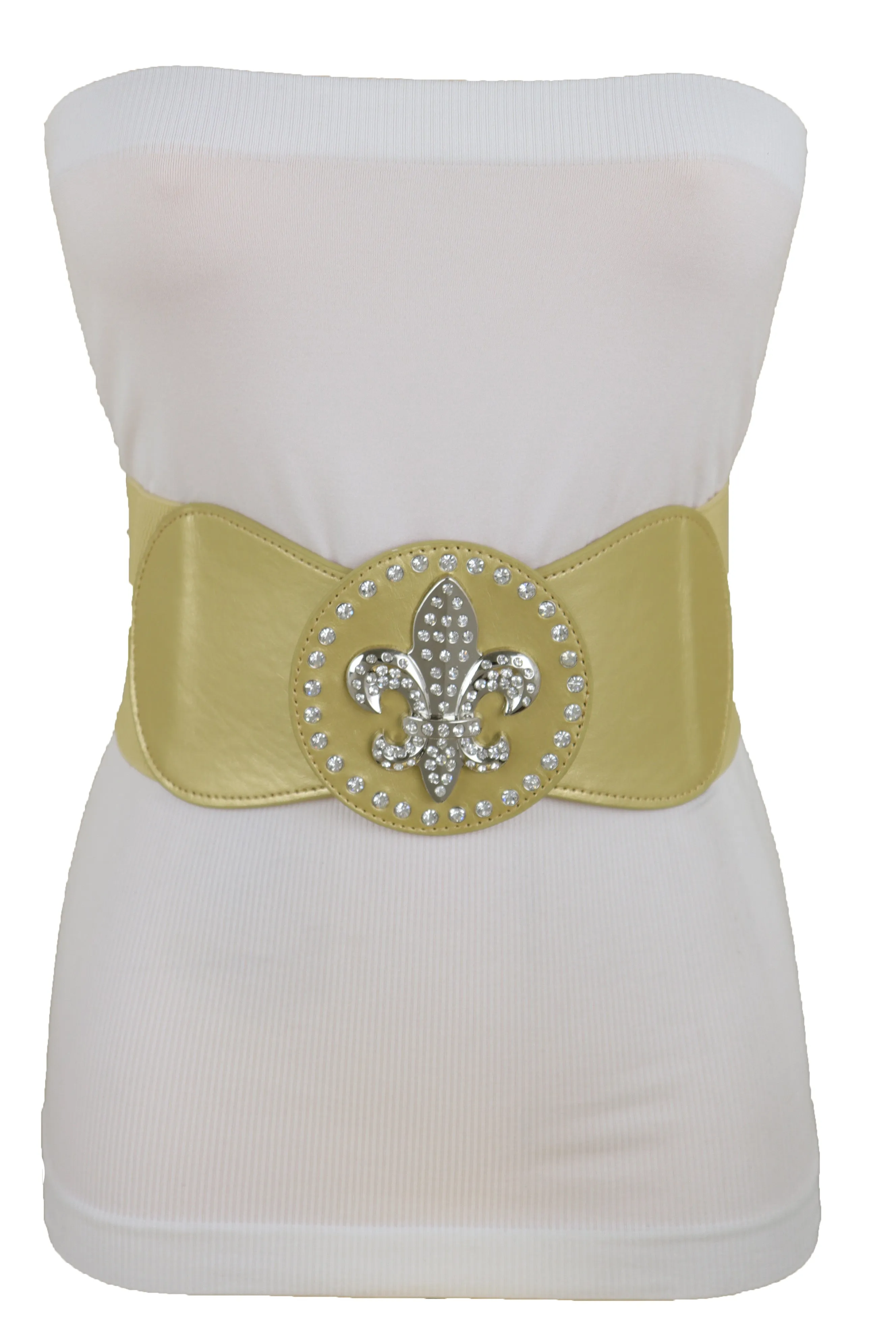 Gold Elastic Corset Fashion Belt Hip Waist Fleur De Lis Lily Flower S M