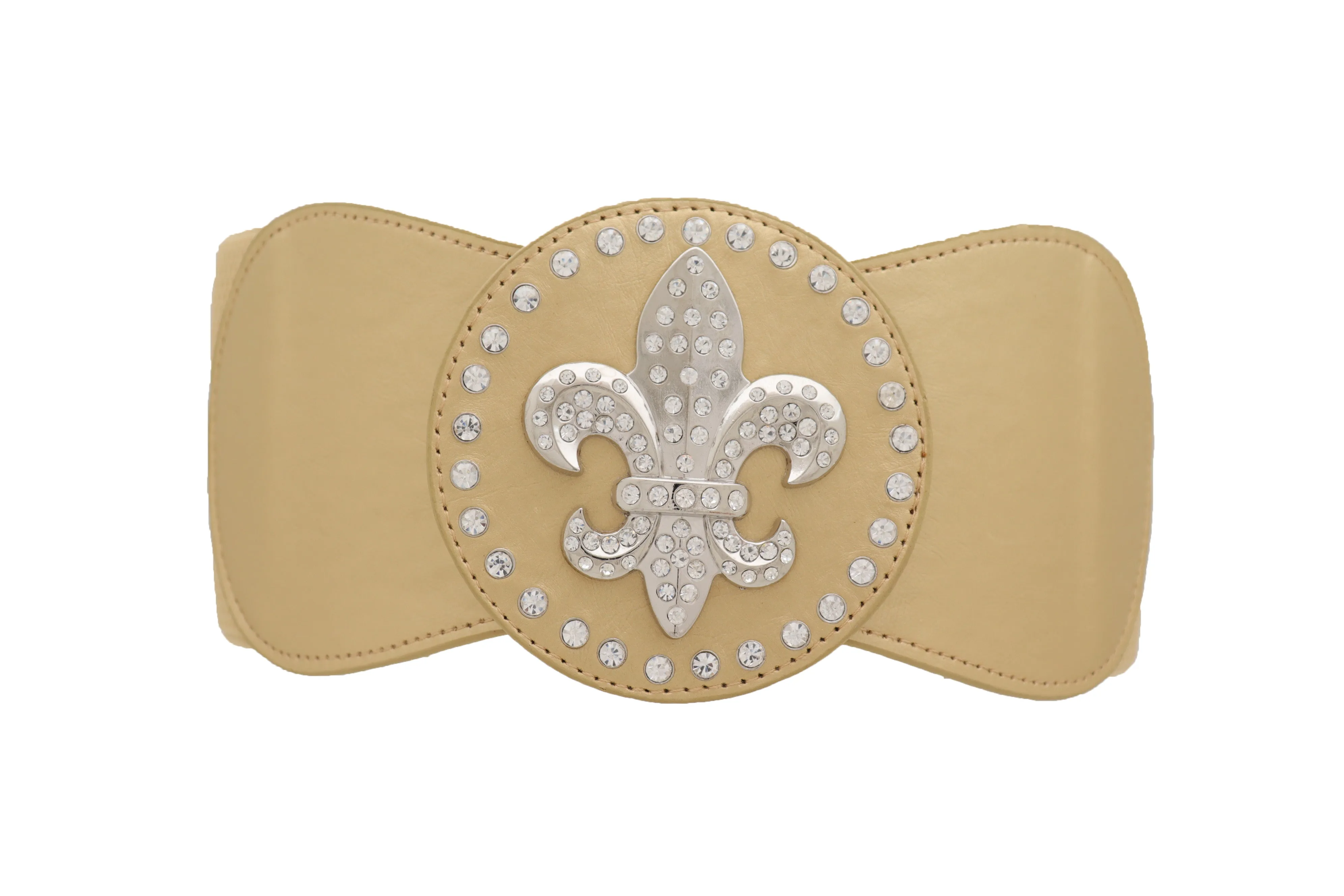 Gold Elastic Corset Fashion Belt Hip Waist Fleur De Lis Lily Flower S M