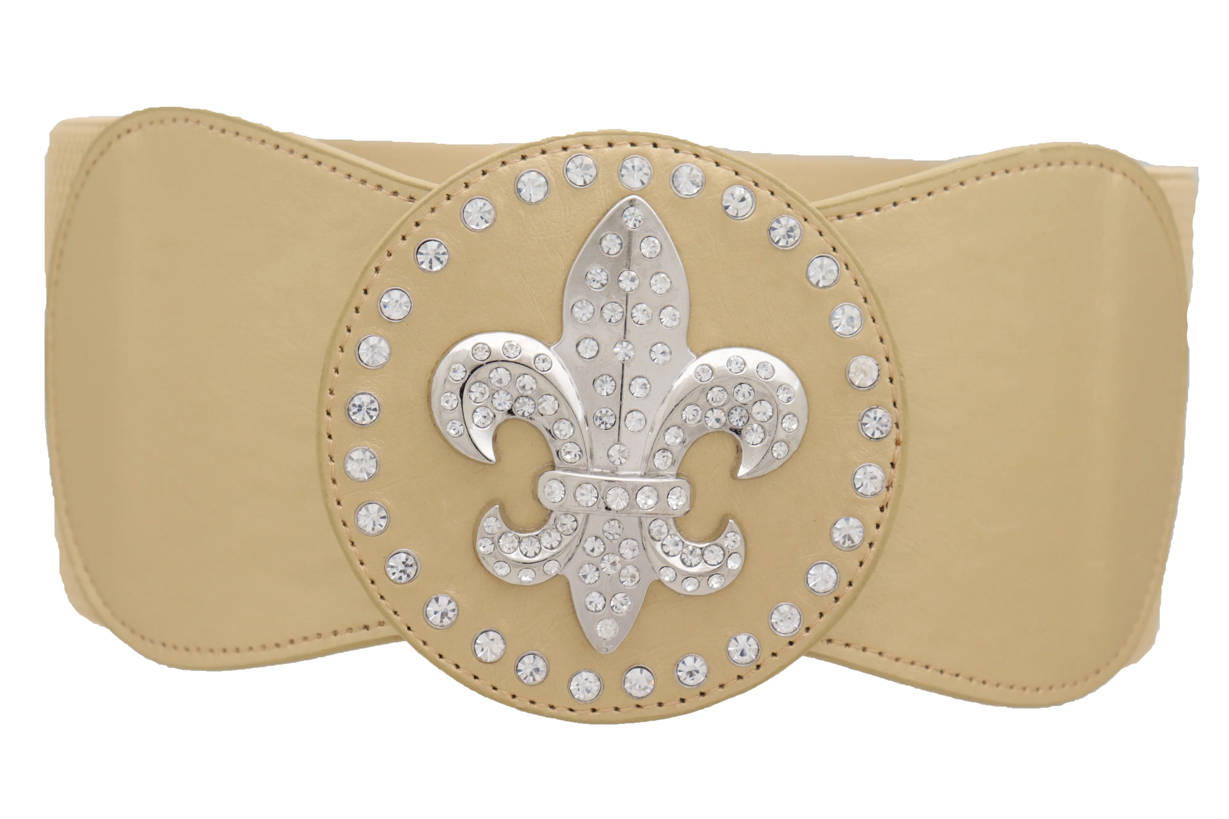 Gold Elastic Corset Fashion Belt Hip Waist Fleur De Lis Lily Flower S M