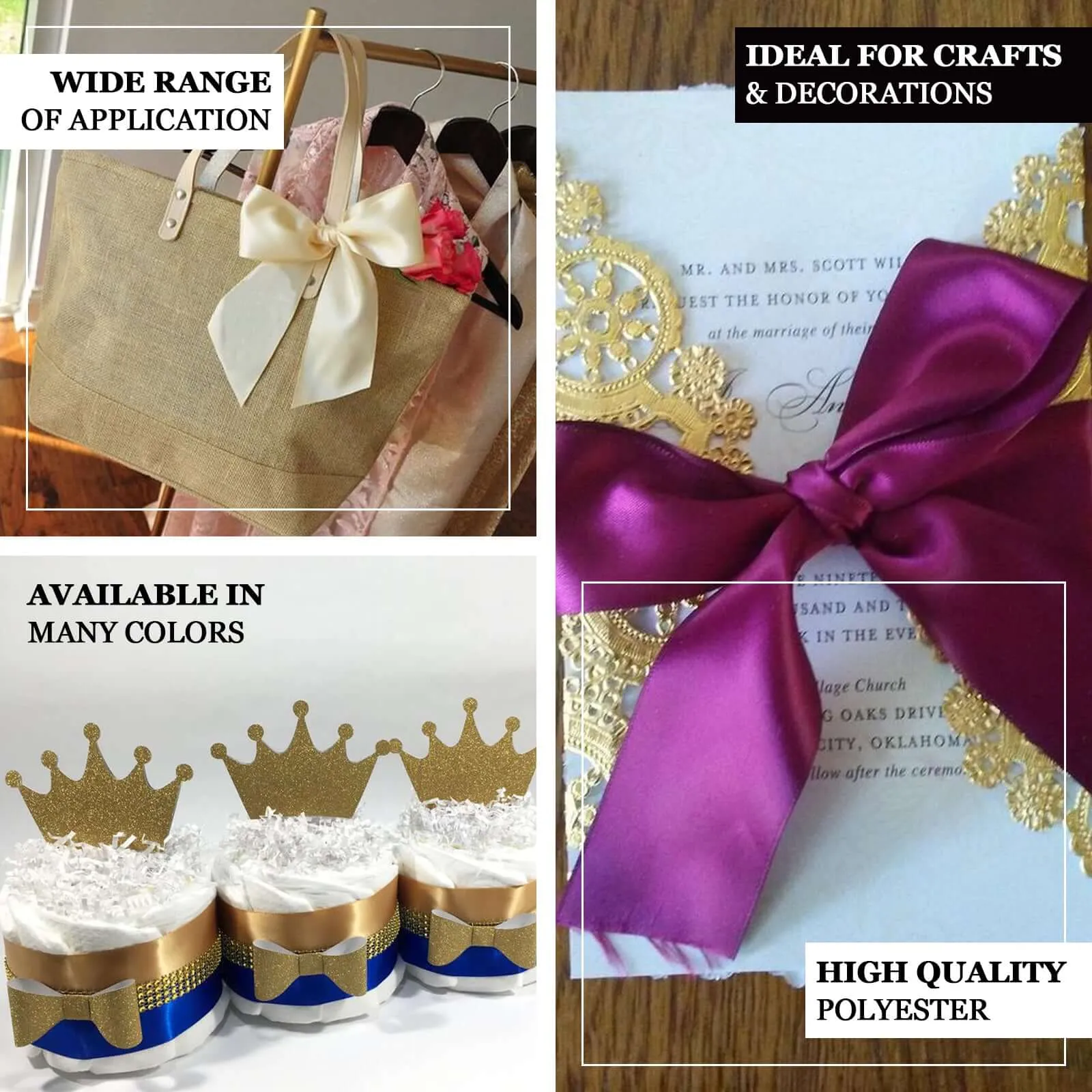 Gold Single Face Decorative Satin Ribbon 50 Yards 1.5"