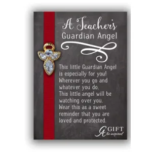 Gold Teacher Guard Angel Pin W/crystal Gift