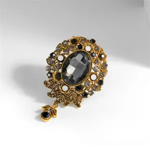 Gray Crystal & Cubic Zirconia 18K Gold-Plated Flower Oval Drop Brooch