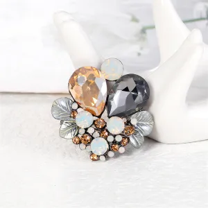 Gray Crystal & Cubic Zirconia Enamel Silver-Plated Botanical Brooch