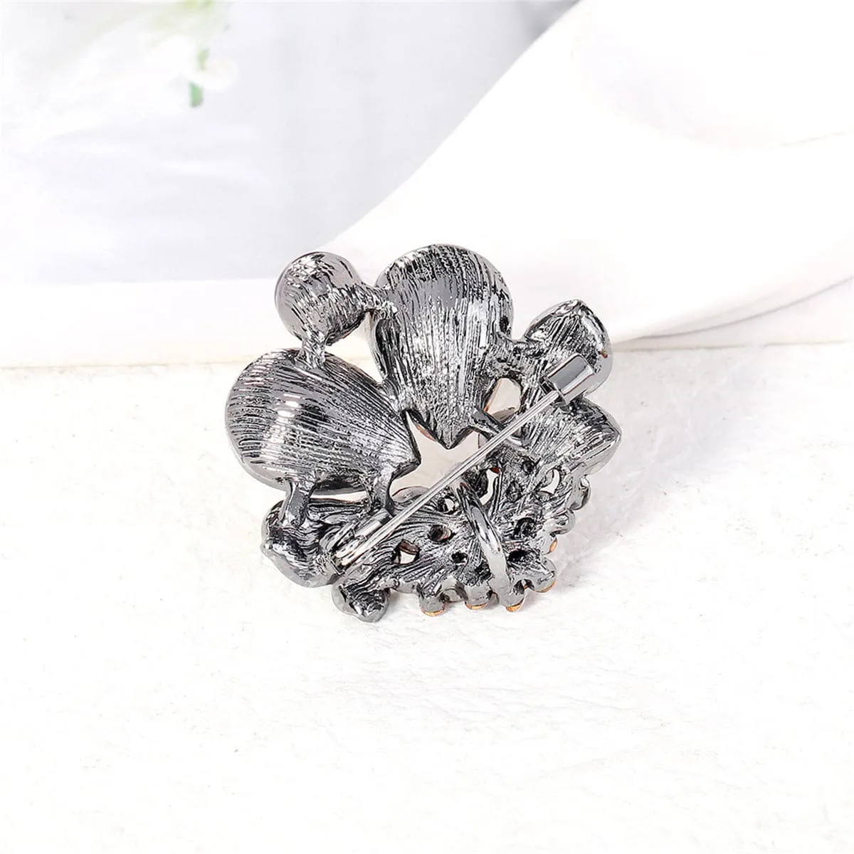 Gray Crystal & Cubic Zirconia Enamel Silver-Plated Botanical Brooch
